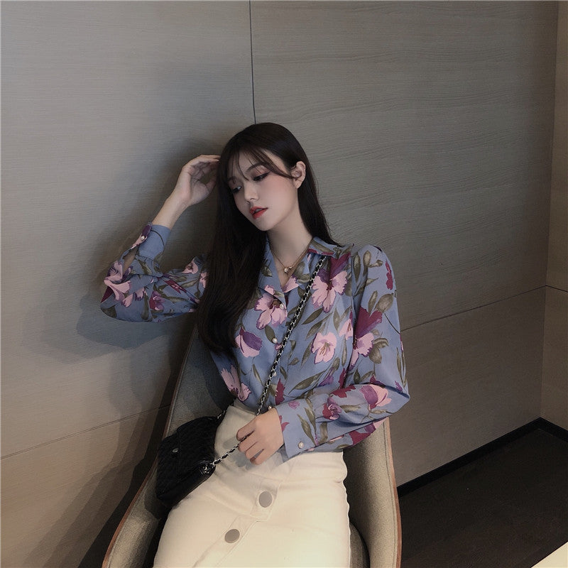 Ladies chiffon shirt temperament printed shirt - Elevate Your Wardrobe with Every Thread