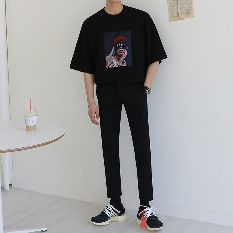 Portrait Printed Round Neck Short Sleeve T-Shirt Men