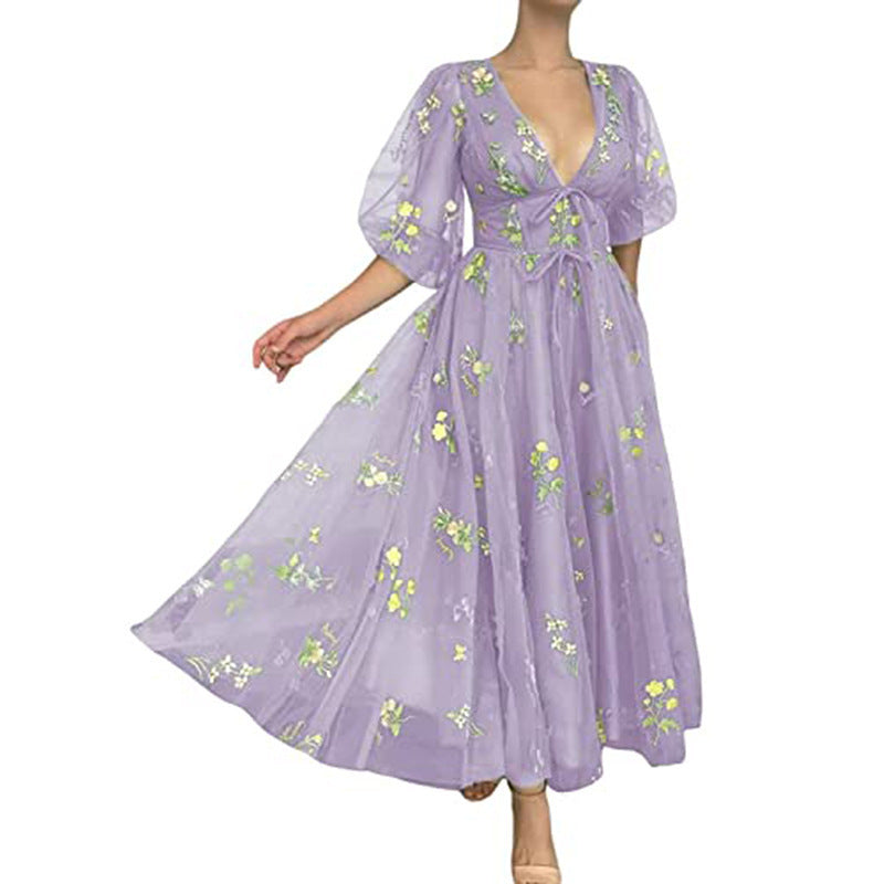 Party Lace Embroidery Mid-length Dress - Elevate Your Wardrobe with Every Thread