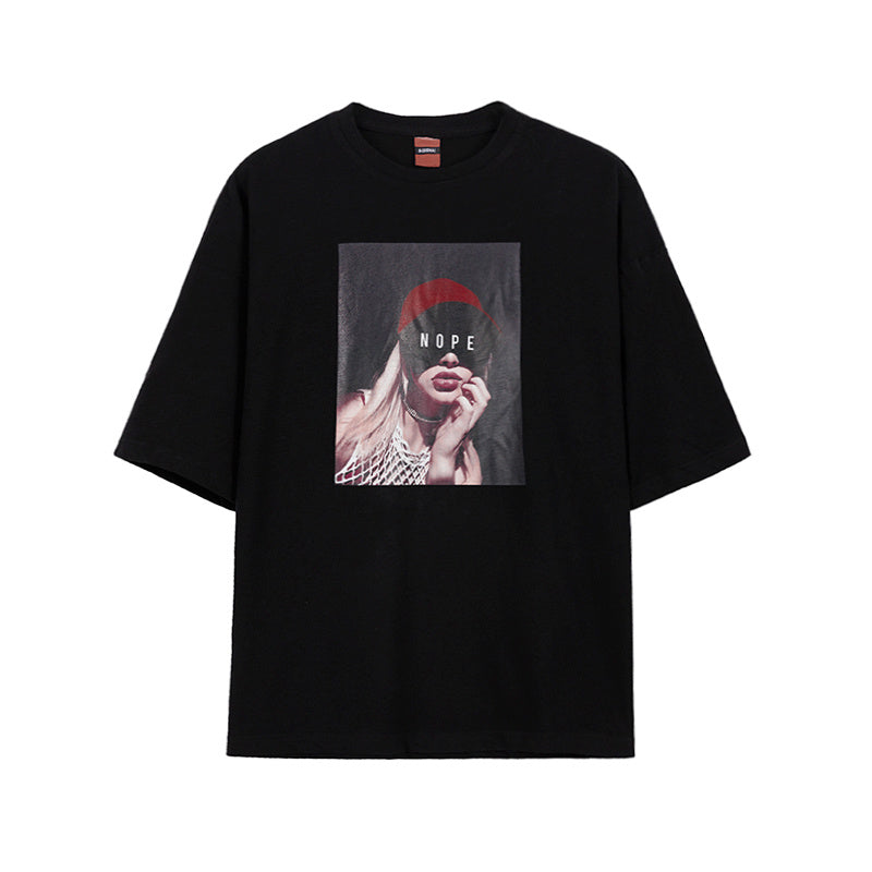 Portrait Printed Round Neck Short Sleeve T-Shirt Men
