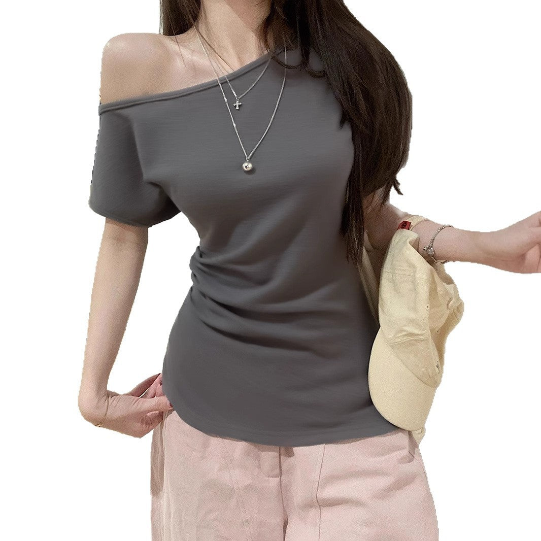 Women's Short-sleeved T-shirt Off-the-shoulder Fitted Waist Top - Elevate Your Wardrobe with Every Thread