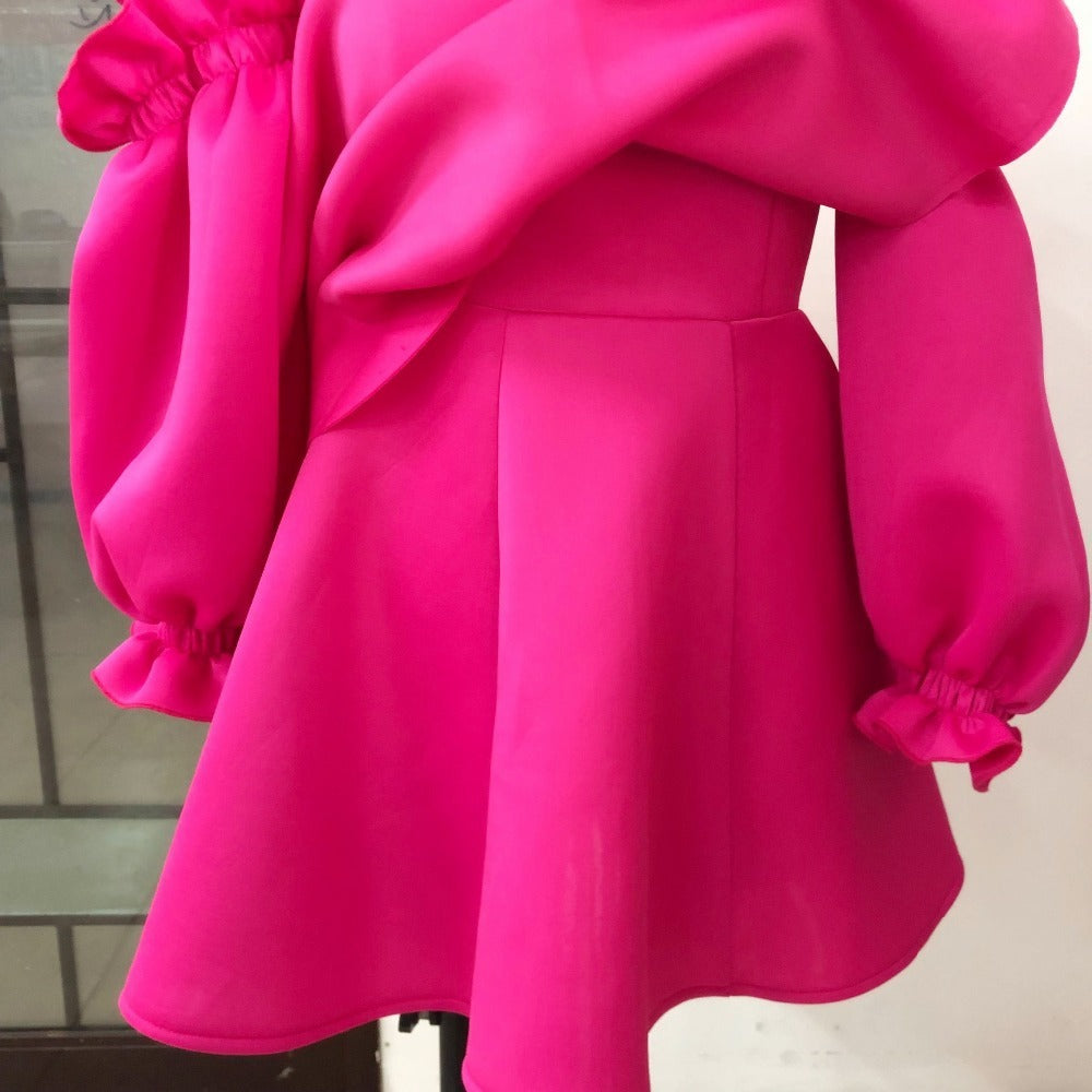 Party Dress Mini Sexy Pleated Puff Sleeve One Shoulder Spaghetti Strap Women Backless Clubwear Dinner Night Christmas Tunics - Elevate Your Wardrobe with Every Thread