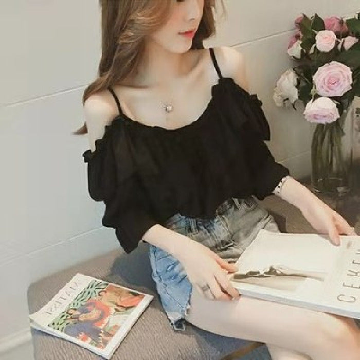 Chiffon Shirt Women S One Word Strapless Strapless Shirt - Elevate Your Wardrobe with Every Thread