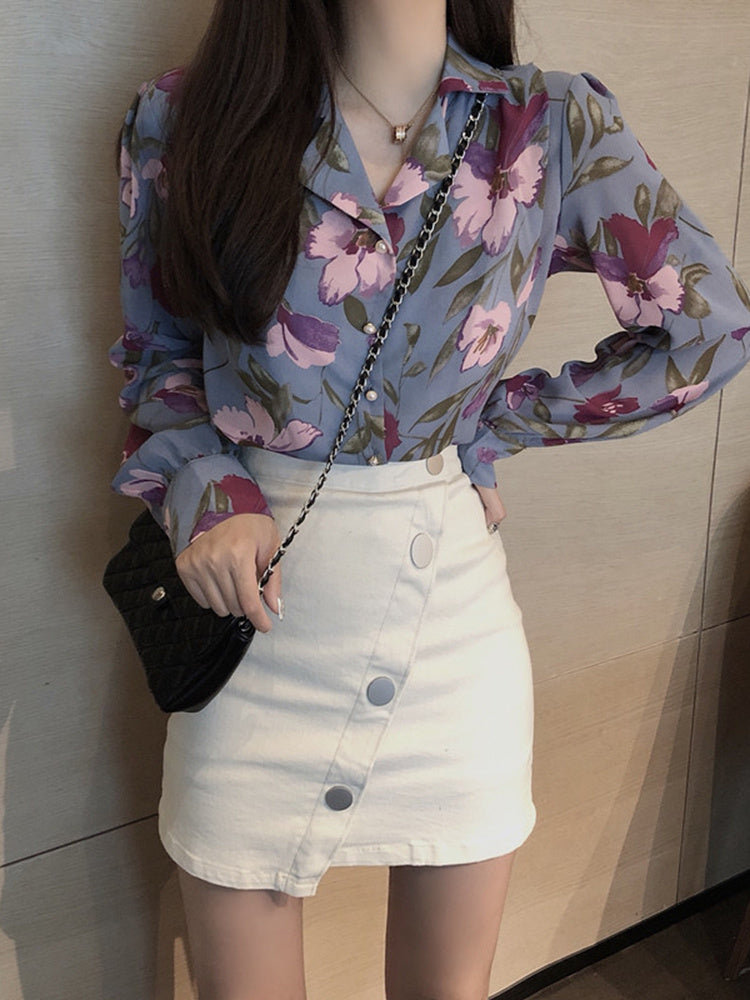 Ladies chiffon shirt temperament printed shirt - Elevate Your Wardrobe with Every Thread