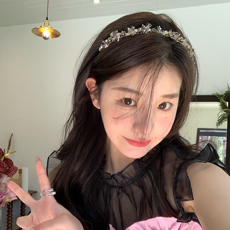 Metallic French Retro Rhinestone Hair Band Female