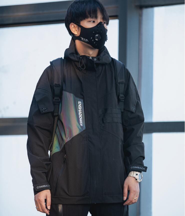 Reflective Laser Pocket Black Jacket Men