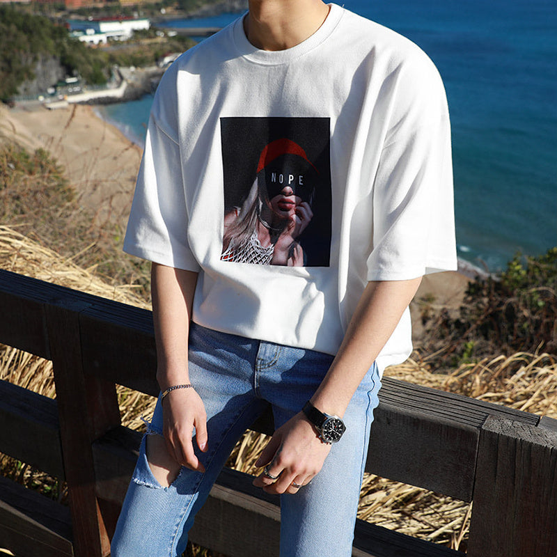 Portrait Printed Round Neck Short Sleeve T-Shirt Men