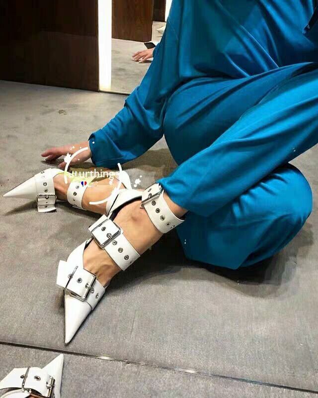 Metal buckle high heels