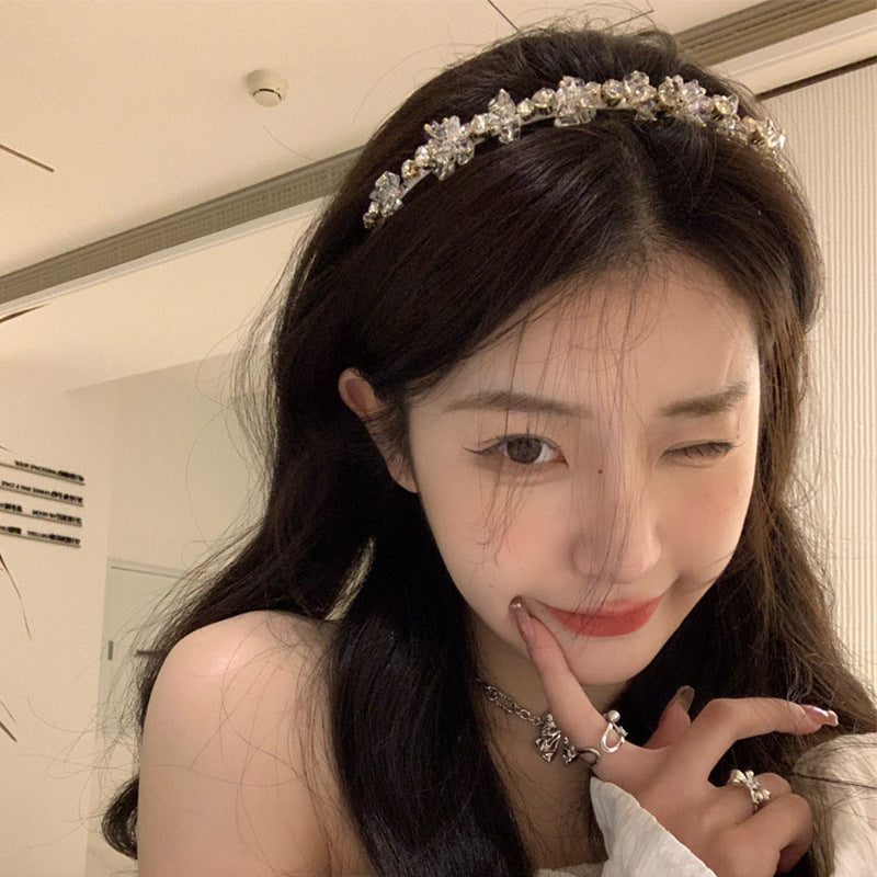 Metallic French Retro Rhinestone Hair Band Female