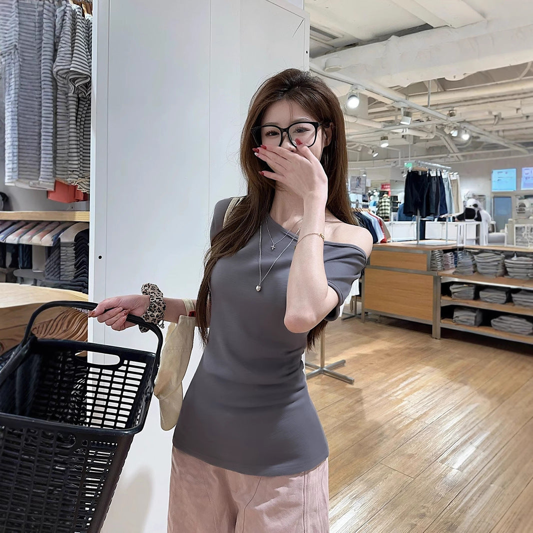 Women's Short-sleeved T-shirt Off-the-shoulder Fitted Waist Top - Elevate Your Wardrobe with Every Thread