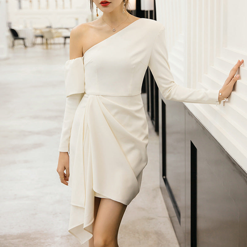 Diagonal Shoulder Party Dress - Elevate Your Wardrobe with Every Thread