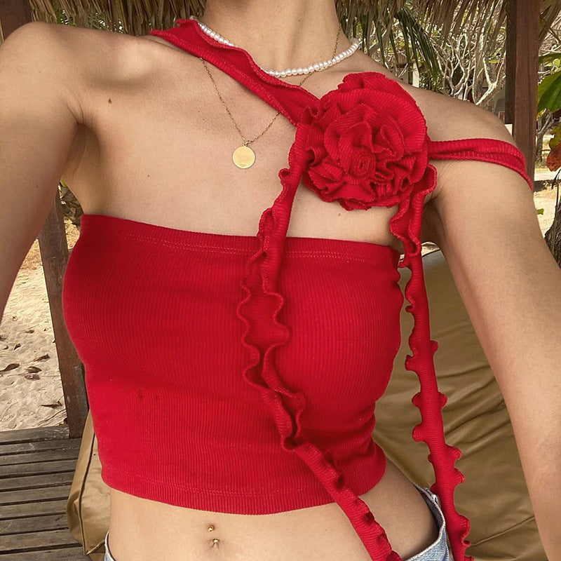 European And American Style Niche Casual Cropped Tank Top Elegant Three-dimensional Flower Knitted Top For Women - Elevate Your Wardrobe with Every Thread