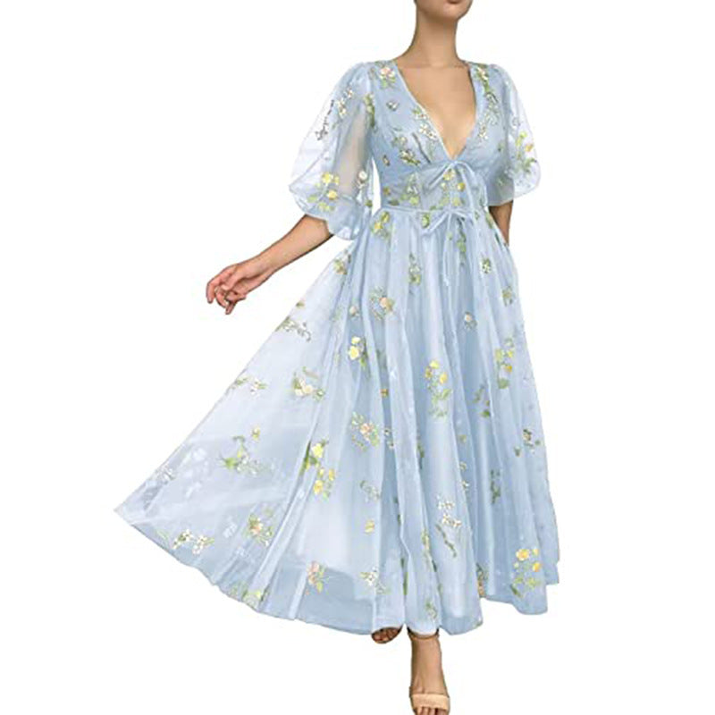 Party Lace Embroidery Mid-length Dress - Elevate Your Wardrobe with Every Thread