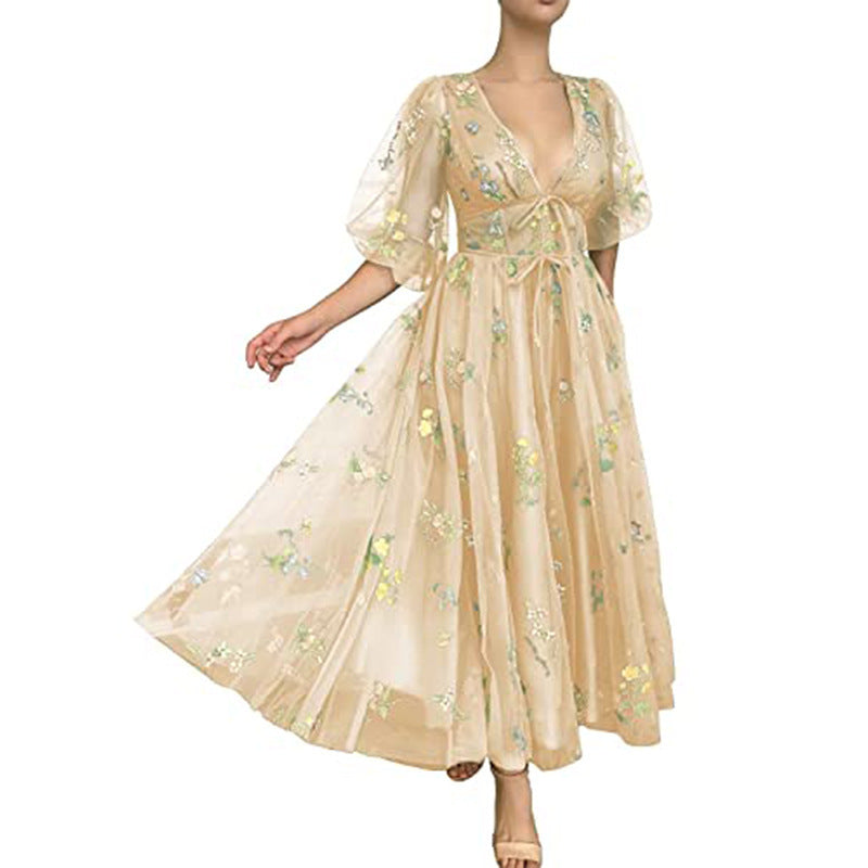 Party Lace Embroidery Mid-length Dress - Elevate Your Wardrobe with Every Thread