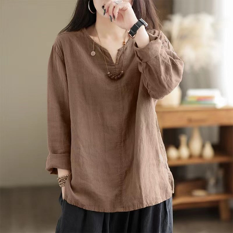 Retro Casual Loose Long Sleeve Split Women's Shirt