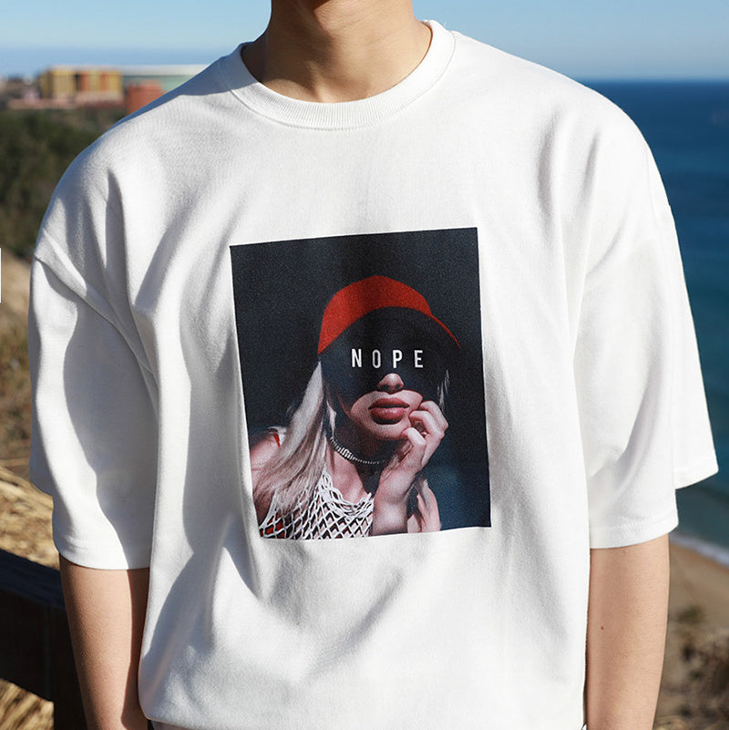 Portrait Printed Round Neck Short Sleeve T-Shirt Men