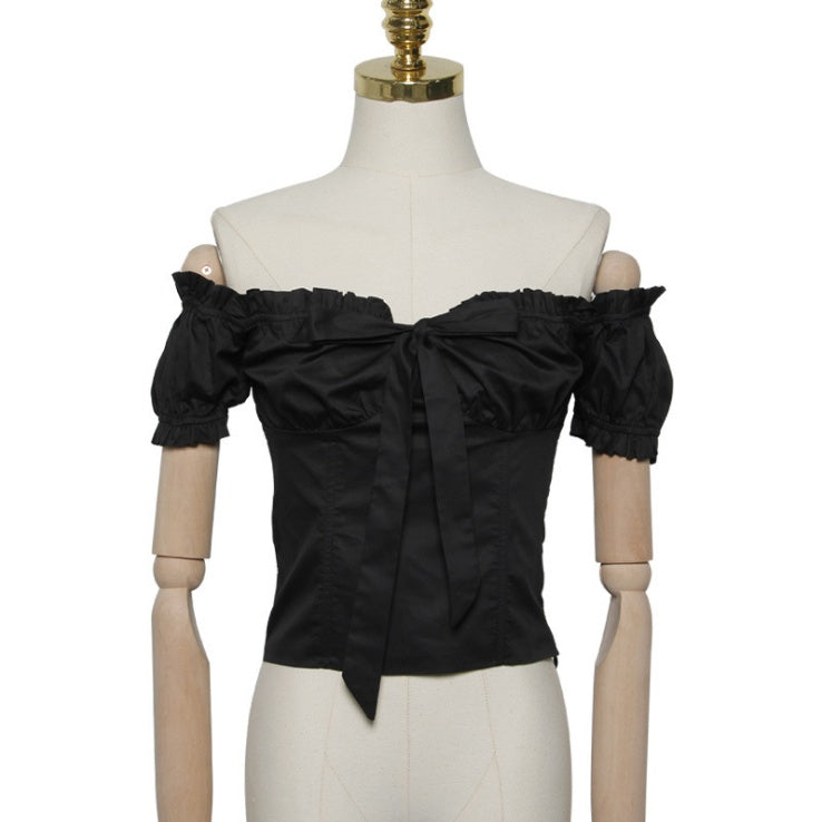 Sexy Bowknot Collar Shoulder-exposed Short-sleeved Women''s Shirt - Elevate Your Wardrobe with Every Thread