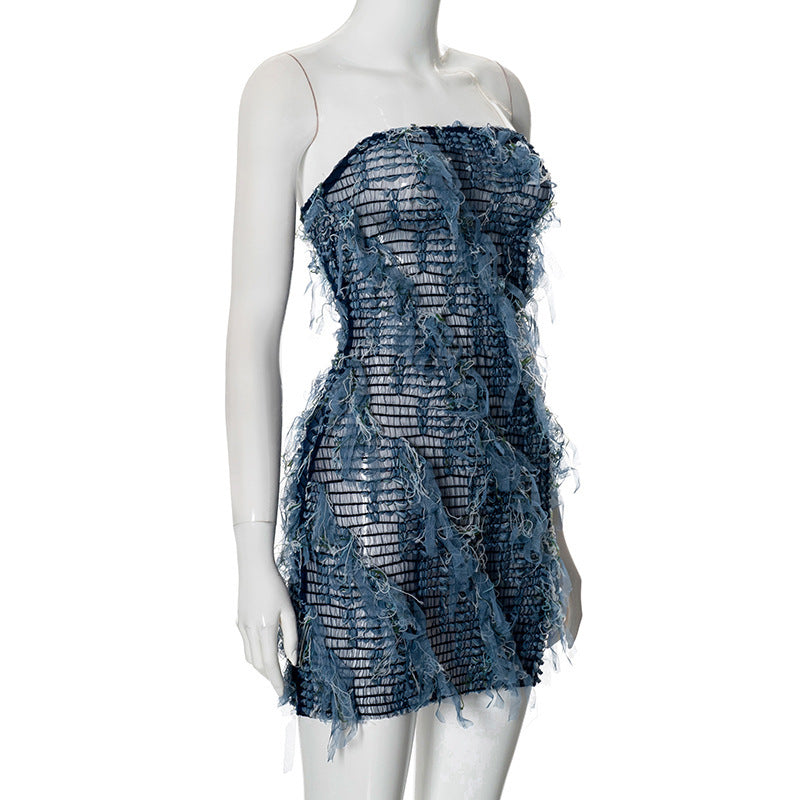 Temperament Pure Color Tube Top Terry Cloth Slim High Waist Hip Bag Dress - Elevate Your Wardrobe with Every Thread