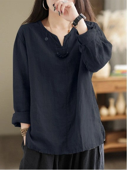 Retro Casual Loose Long Sleeve Split Women's Shirt