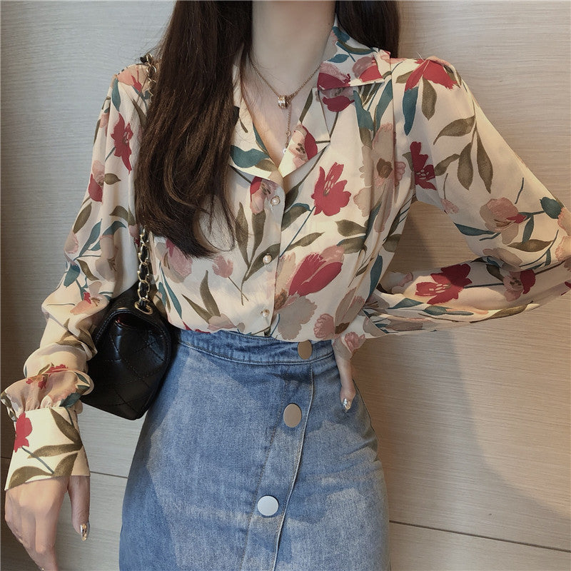 Ladies chiffon shirt temperament printed shirt - Elevate Your Wardrobe with Every Thread