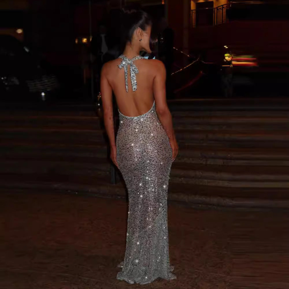 Halter Backless Luminous Cloth Dress - Elevate Your Wardrobe with Every Thread