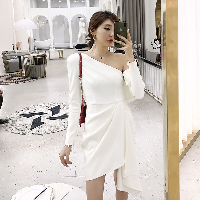 Diagonal Shoulder Party Dress - Elevate Your Wardrobe with Every Thread