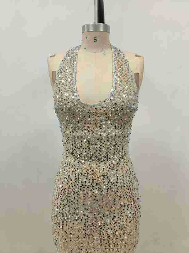 Halter Backless Luminous Cloth Dress - Elevate Your Wardrobe with Every Thread