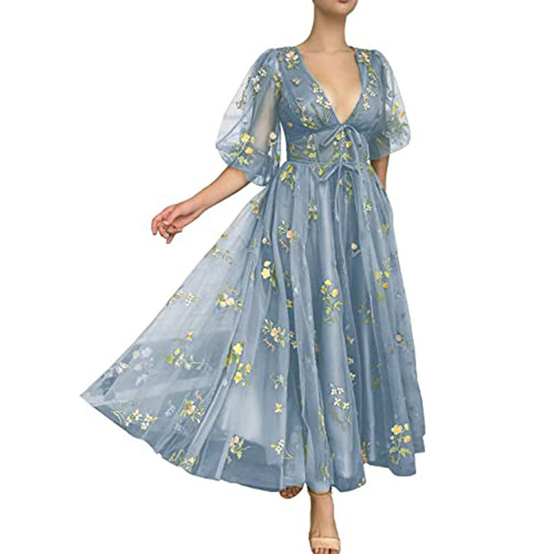 Party Lace Embroidery Mid-length Dress - Elevate Your Wardrobe with Every Thread