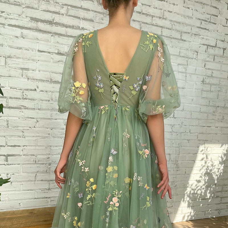 Party Lace Embroidery Mid-length Dress - Elevate Your Wardrobe with Every Thread