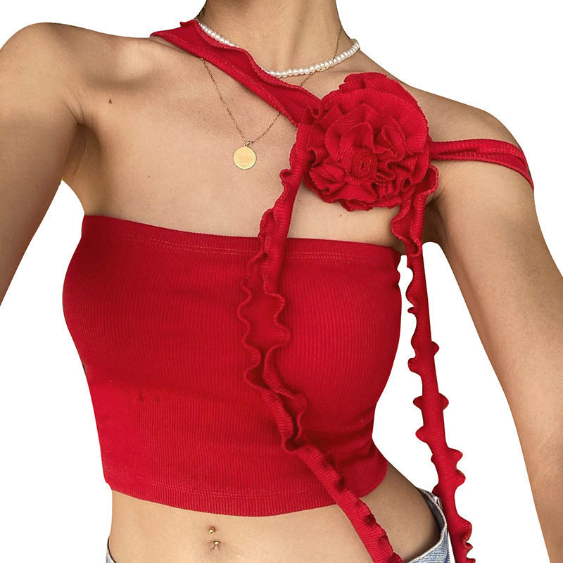 European And American Style Niche Casual Cropped Tank Top Elegant Three-dimensional Flower Knitted Top For Women - Elevate Your Wardrobe with Every Thread