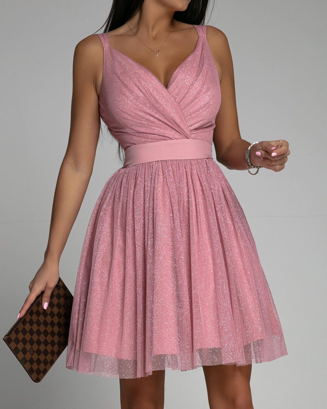 Women Elegant Glitter Sleeveless Deep V Neck Mesh Party Dress - Elevate Your Wardrobe with Every Thread