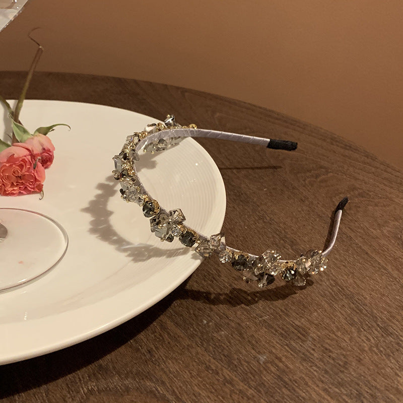 Metallic French Retro Rhinestone Hair Band Female