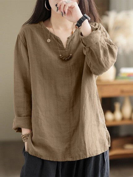 Retro Casual Loose Long Sleeve Split Women's Shirt