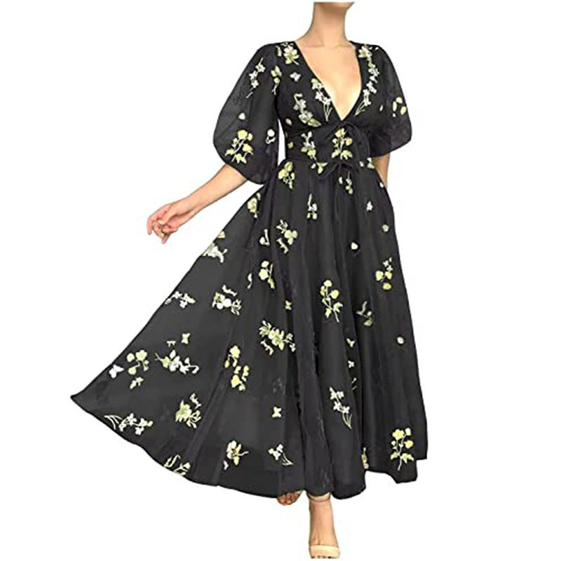 Party Lace Embroidery Mid-length Dress - Elevate Your Wardrobe with Every Thread