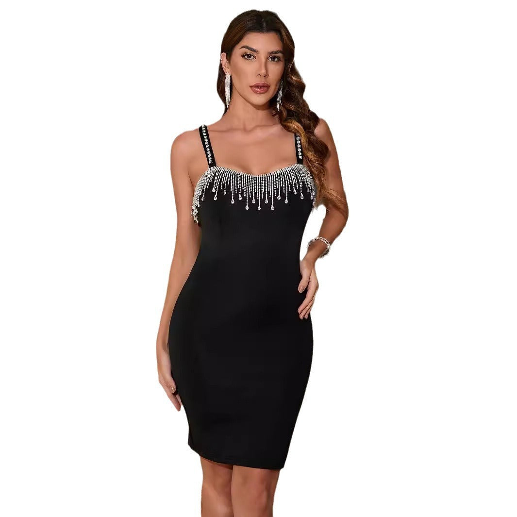 Women Sexy Dress Ladies Party Night Birthday Fringe Slit Sleeveless Body Dress Summer Elegant Sling Short Mini Pencil Skirt - Elevate Your Wardrobe with Every Thread