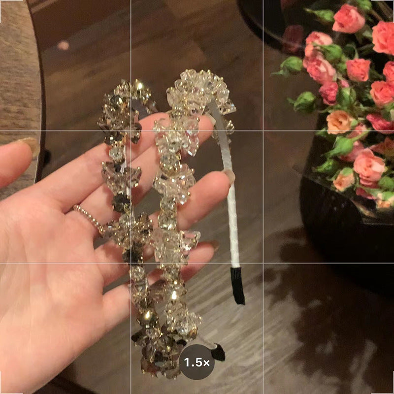 Metallic French Retro Rhinestone Hair Band Female