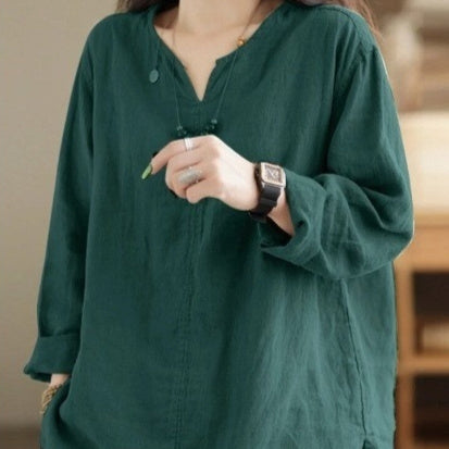 Retro Casual Loose Long Sleeve Split Women's Shirt