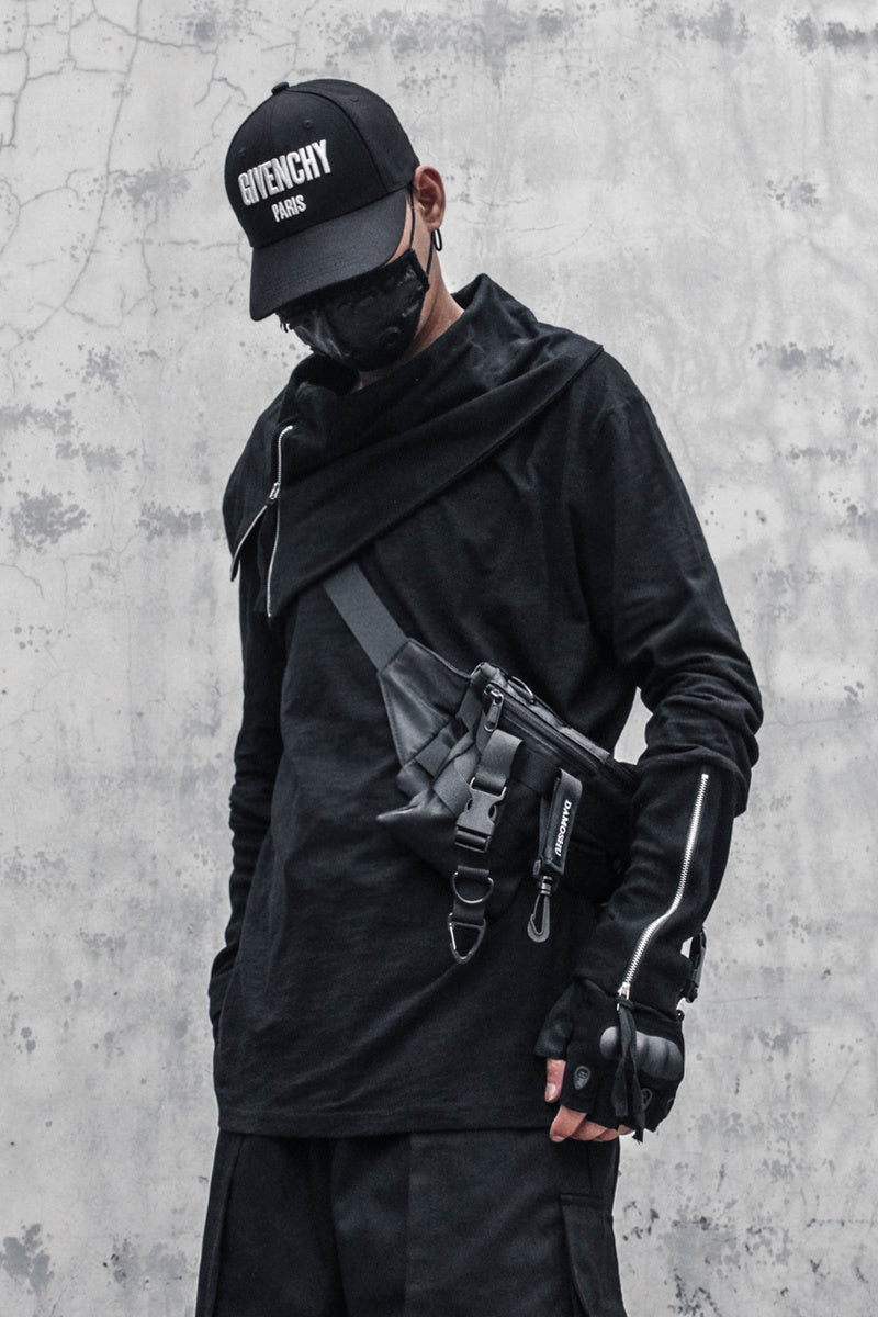 Irregular High Collar Loose Long Sleeve T-shirt For Men