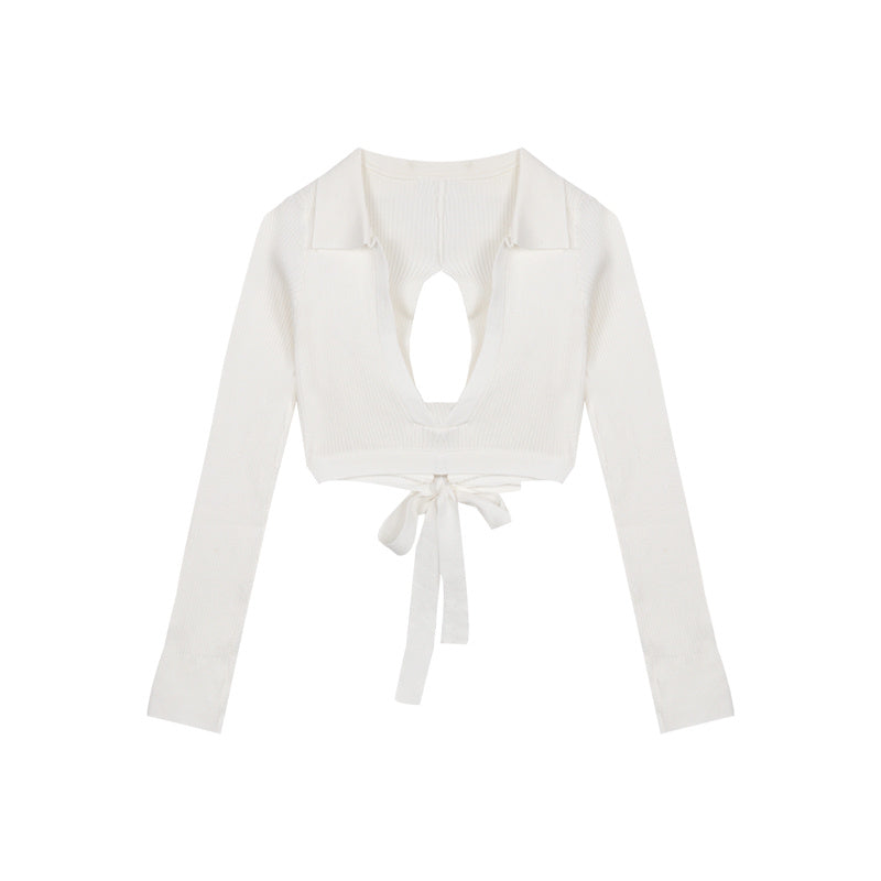 Women Hot Girl Sexy V-neck White Knitted Bottoming Shirt Women - Elevate Your Wardrobe with Every Thread