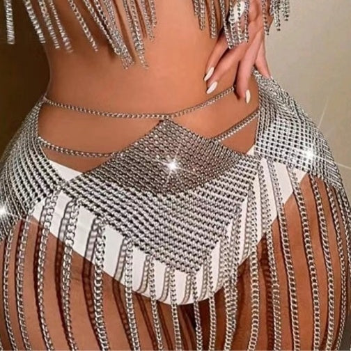 Rhinestone Inlaid Diamond Cloth Tassel Chain Joint Halter Vest - Elevate Your Wardrobe with Every Thread