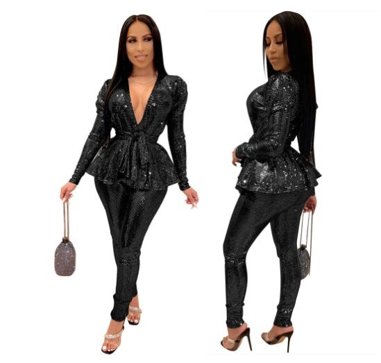 Slim Fit Fashion Bronzing Cloth Long Sleeve Suit With Belt - Elevate Your Wardrobe with Every Thread